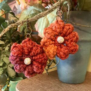 Pretty Fall Flower Earrings Handmade by Me in Variegated Fall Colors